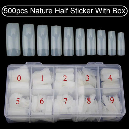 Nail Capsules 500pcs/Box Artificial Nail Tips Full Cover Nails Tips Acrylic Transparent Nail Capsules French Manicure False Nail Good Vibrations
