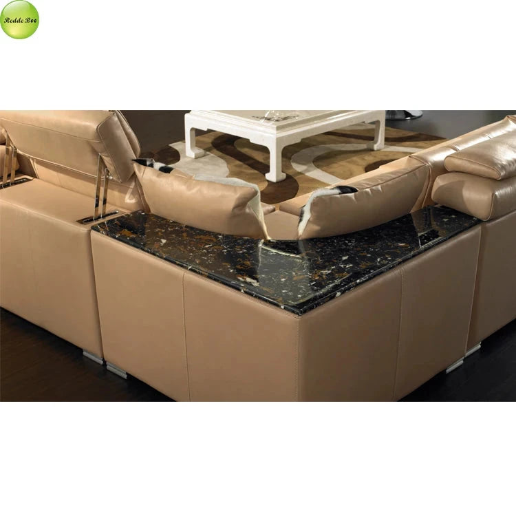 Luxury Big Size Black Real Comfortable Leather Seven Seater Full L Shape Sofa Good Vibrations