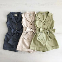 Fashion Kids Baby Girls Clothes Sleeveless Bow-tie Waist Playsuits Outfits Summer Sunsuit Overall Children Clothing Good Vibrations
