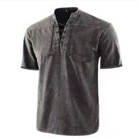 Men's Pirate Shirt Steampunk Retro Lace-Up Shirt Medieval T-Shirts Casual Tunic Tops Tee Gothic Halloween Costume Good Vibrations