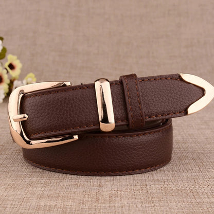 Fashion Women Leather Belts High Quality Gold Buckle Best Matching Dress Jeans Belts for Lady LB2146 Good Vibrations