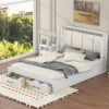 White Upholstered Wood Platform Bed with Headboard and 2 Drawers Good Vibrations