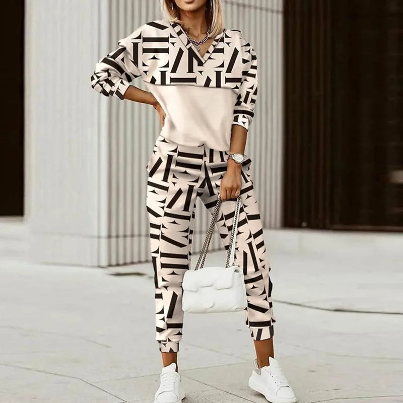 Spring Autumn Lady Casual Long Pants Suit Women Patchwork Zip Top Print Trousers Set Loose High Waist Pants Two Piece Set Outfit Good Vibrations