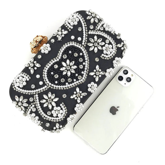 Amiqi Luxury Lady Crystal Rhinestones Hand Shoulder Bag Clutch Evening Bag Handmade Evening Dinner Bags for Women Good Vibrations