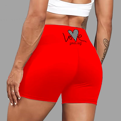 Love Yourself Plaid Heart Print Workout Shorts Gentle Retro US Local Warehouse Good Vibrations