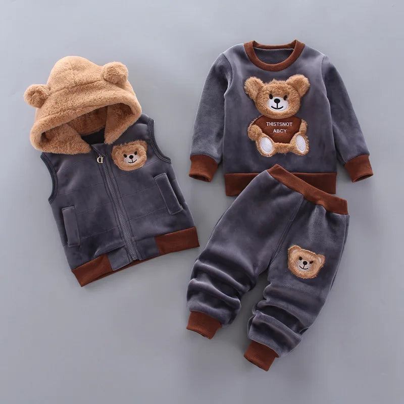 Baby Boys And Girls Clothing Set Tricken Fleece Children Hooded Outerwear Tops Pants 3PCS Outfits Kids Toddler Warm Costume Suit Good Vibrations