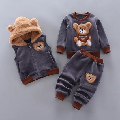 Baby Boys And Girls Clothing Set Tricken Fleece Children Hooded Outerwear Tops Pants 3PCS Outfits Kids Toddler Warm Costume Suit Good Vibrations