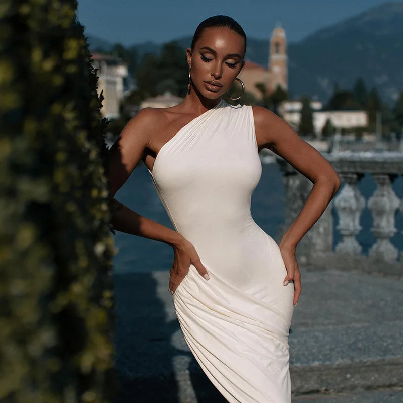 Sexy Backless Irregular Ribbon Maxi Dress Women Outfits Elegant Club Party Vestido Gown Ruched Sleeveless Evening Dresses 3035 Good Vibrations