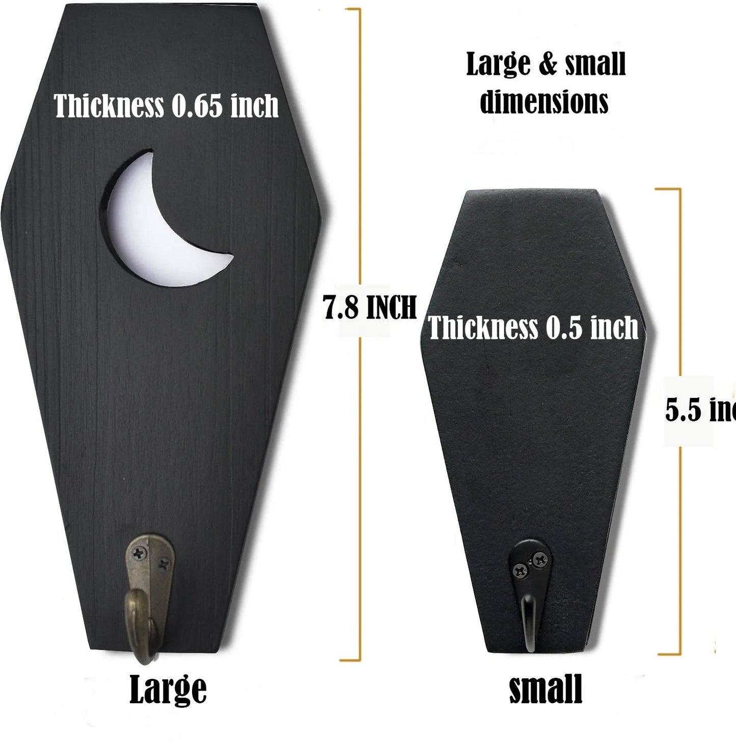 2 PCS Rustic Wall Mounted Coffin Key Holder Spooky Gothic Home Decor Halloween Decor Black Wooden Hanger Hooks for Keys Mugs Good Vibrations