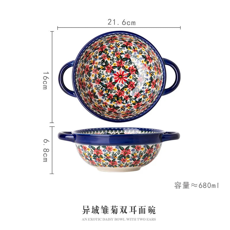 LingAo     Ceramic noodle bowl, double-ear bowl, plate tableware set Good Vibrations