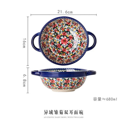 LingAo     Ceramic noodle bowl, double-ear bowl, plate tableware set Good Vibrations