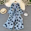 Flared Sleeve Polka Dot Print V-Neck Wide Leg Good Vibrations