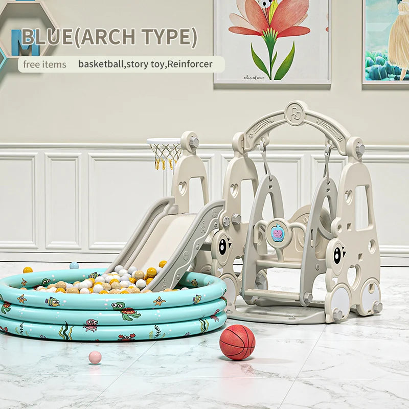 6 in 1 Indoor Playground Set for Children HDPE/PE Swing and Slide Toys Baby Playhouse with Indoor Slide and Swing Features Good Vibrations