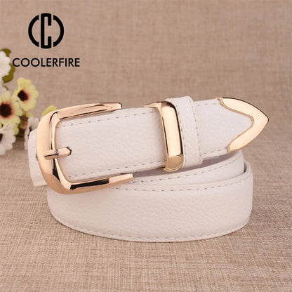 Fashion Women Leather Belts High Quality Gold Buckle Best Matching Dress Jeans Belts for Lady LB2146 Good Vibrations