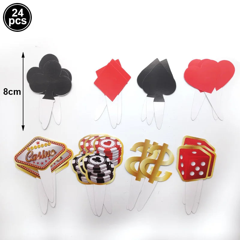 Poker Theme Cake Toppers Casino Birthday Cupcake Topper Gambling Scene Playing Card Picks Adults Kids Birthday Party Supplies Good Vibrations