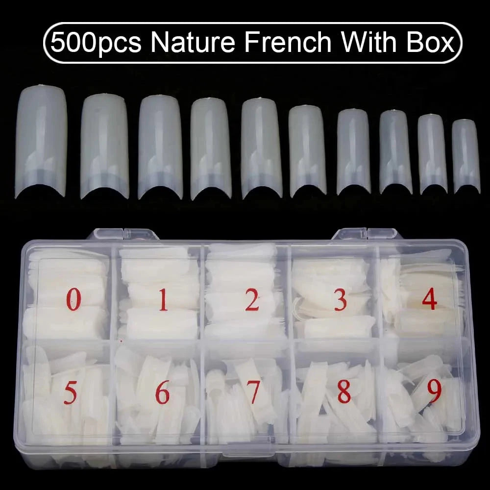 Nail Capsules 500pcs/Box Artificial Nail Tips Full Cover Nails Tips Acrylic Transparent Nail Capsules French Manicure False Nail Good Vibrations