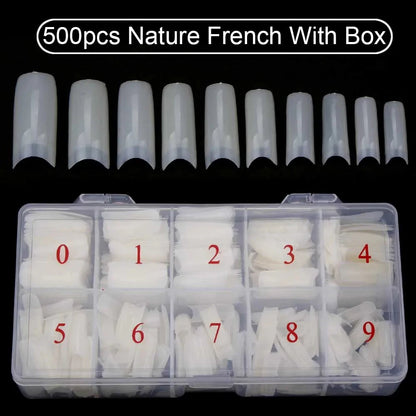 Nail Capsules 500pcs/Box Artificial Nail Tips Full Cover Nails Tips Acrylic Transparent Nail Capsules French Manicure False Nail Good Vibrations