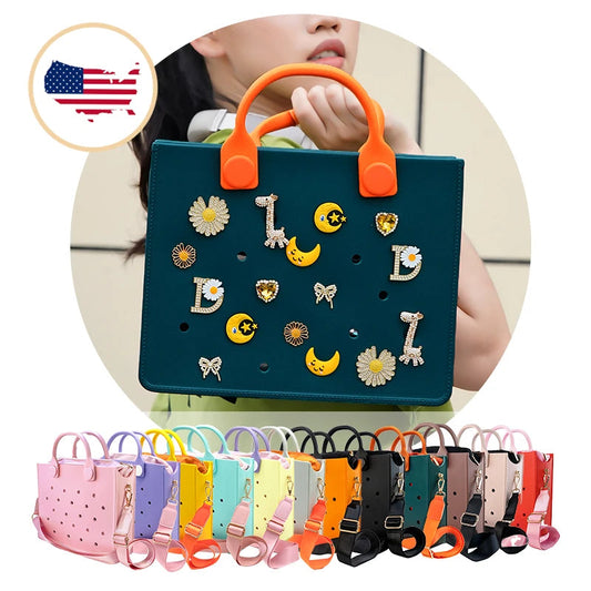 2026 New Arrivals Candy Color EVA Tote Bag for DIY Charms Waterproof Beach Bag Adjustable Strap Casual Travel Shopping Good Vibrations
