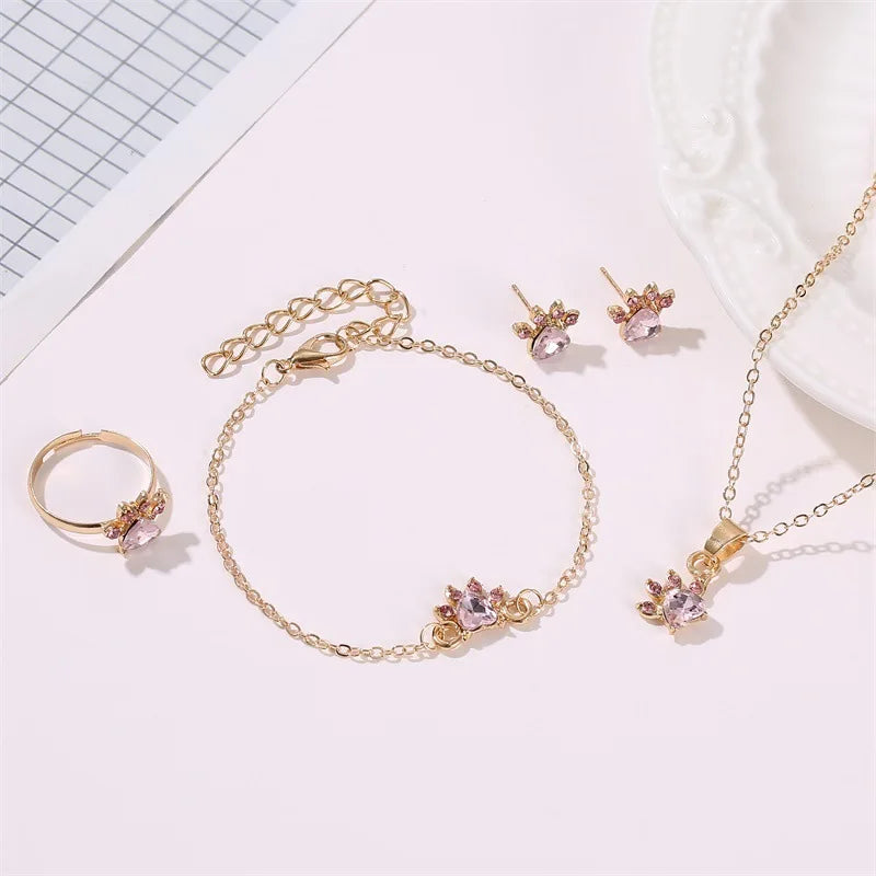 Hot Sale Elegant Luxurious Engagement Party Jewelry Set For Women Cute Cartoon Cat Paw Crystal Design Female Wedding Jewelry Good Vibrations Adult Super Store