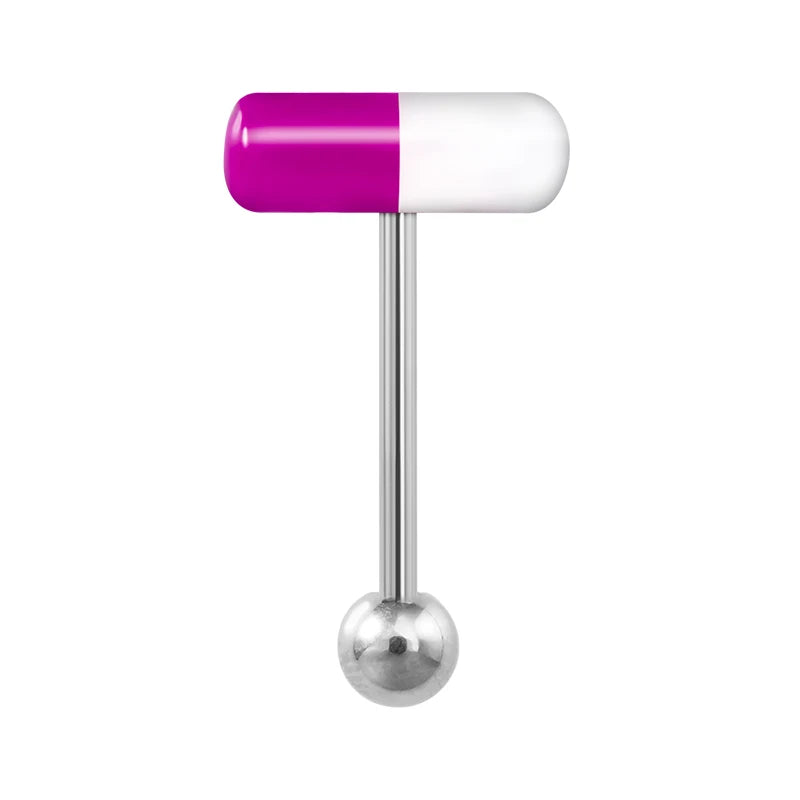 1-10 Pieces Colorful Capsule Tongue Rings Acrylic Pill Tongue Piercing Jewelry Women Surgical Steel Tongue Ring Bars Barbell 14G Good Vibrations