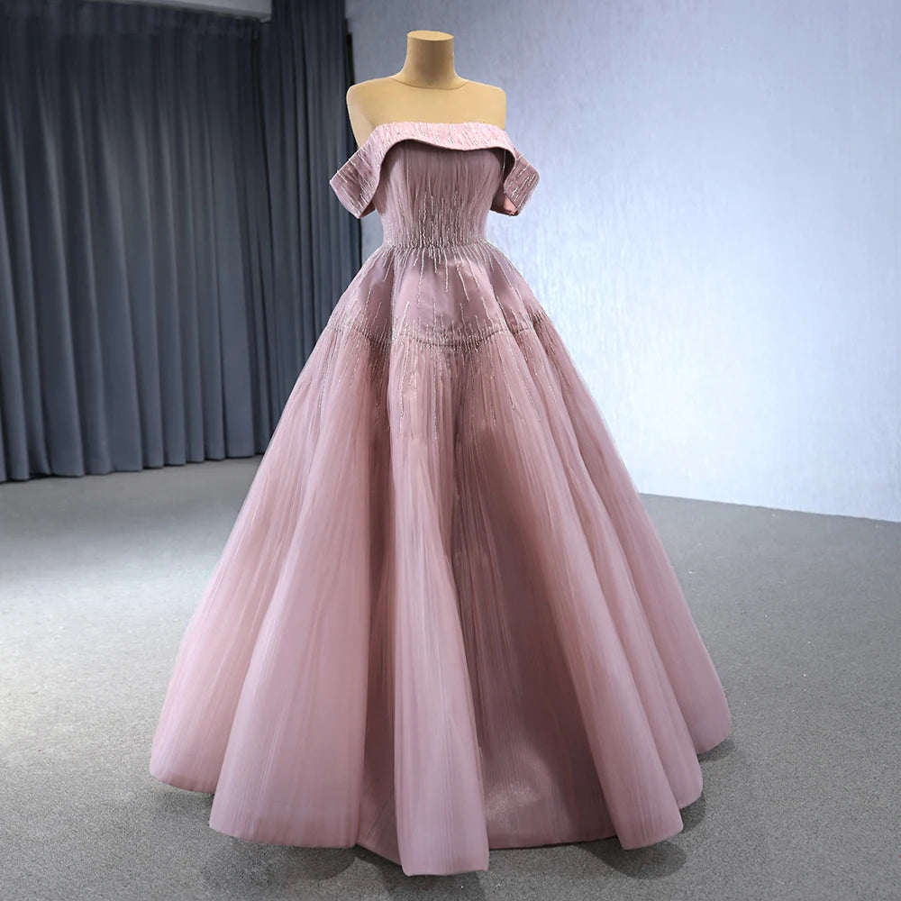 Pink Elegant Sexy Shining Pleated Off-The-Shoulder Plus Size Party Dresses Rsm241002-1 Good Vibrations