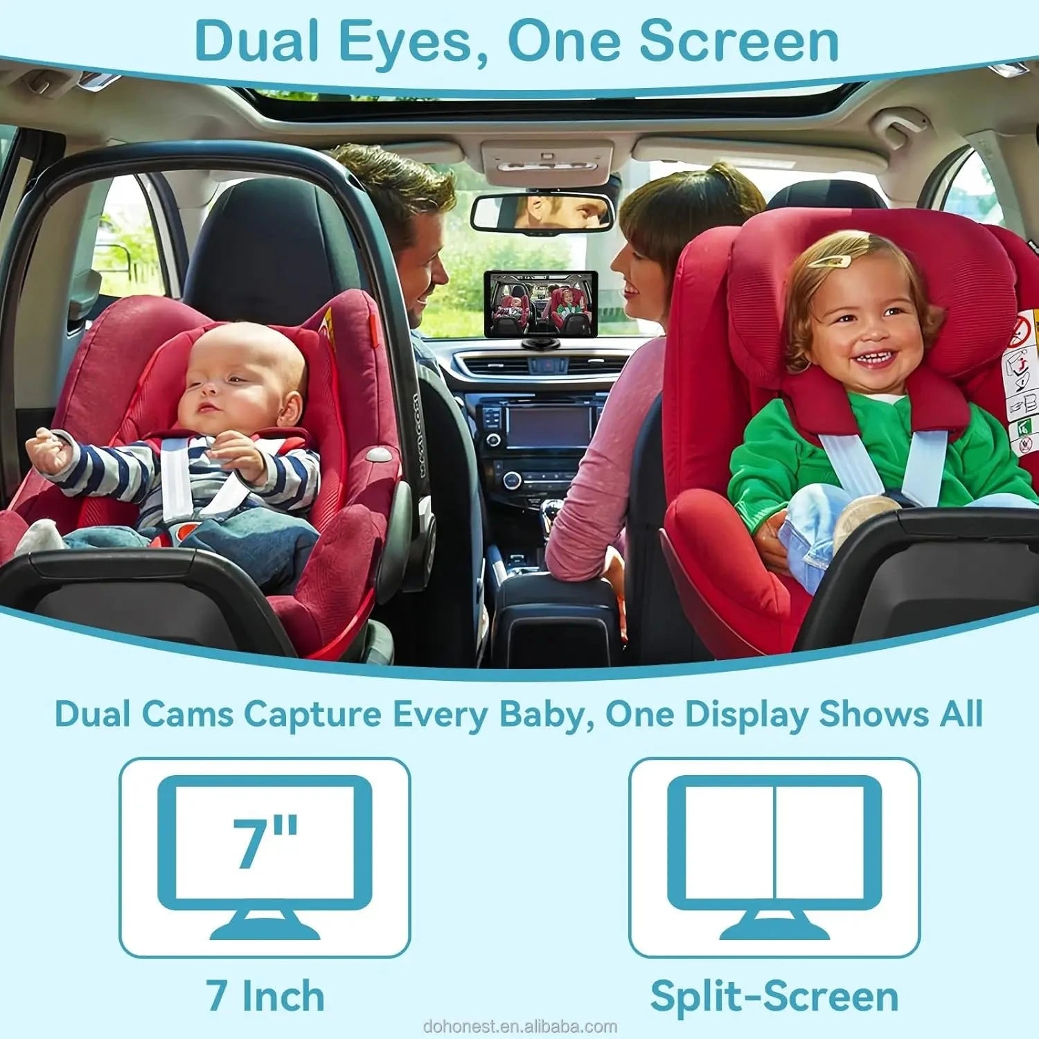 Dual Baby Car Camera with 7" IPS Display - HD 1080P, Night Vision, Split Screen, USB Powered Good Vibrations