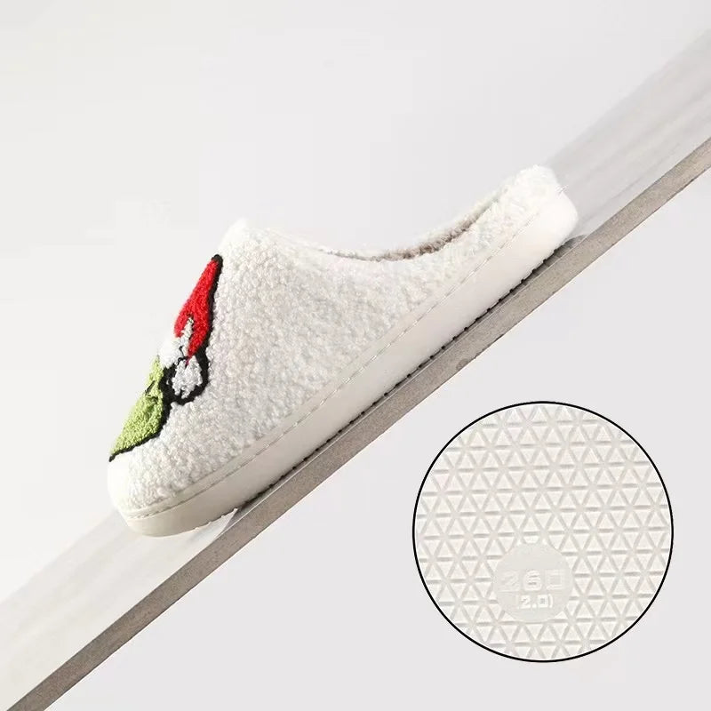 New Home Christmas Grinch Warm Winter Cotton Slippers Couples Men and Women Thick-soled Soft-soled Shoes Thick Non-slip Good Vibrations