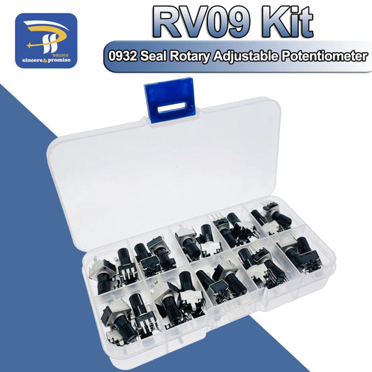 RV09 Kit Vertical 12.5mm Shaft 1K 2K 5K 10K 20K 50K 100K 1M 0932 Adjustable Resistor 9 Type 3Pin Seal Rotary Potentiometer Good Vibrations