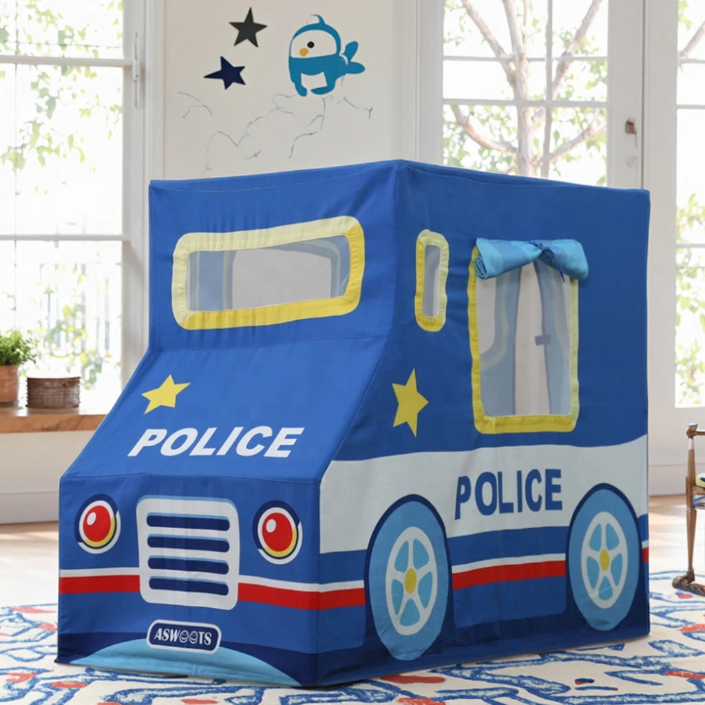 Asweets Indoor Children's Sports Toy Play Tent Cotton Canvas with Wooden Frame Kids Police Station Playhouse Good Vibrations