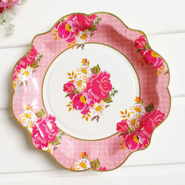 Retro Floral Chinese Style Blue and White Porcelain Paper Plate Party Plates Wedding Lace Dish Disposable Plate 1PC Tablecloth Good Vibrations