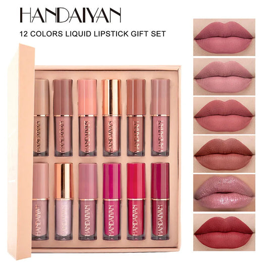 Handaiyan 12 Colors Lip Gloss Set Liquid Lipstick Set Labiales Matte Professional Oem Good Vibrations