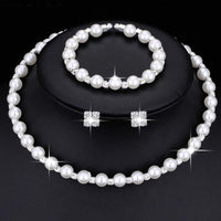Wedding Bridal Jewelry Set String of Pearls Prom Silver Color Crystal Bracelet Necklace Earrings for Women jewellery sets Good Vibrations Adult Super Store