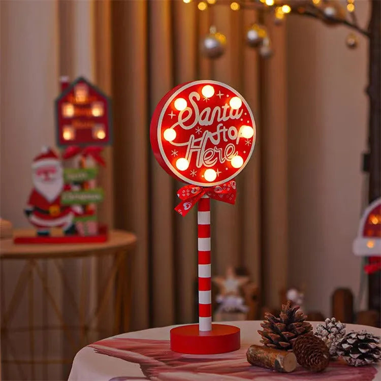 New Year Santa Claus Led Road Sign Light Tabletop Decoration for Home Christmas Ornaments Luce De Navidade Good Vibrations