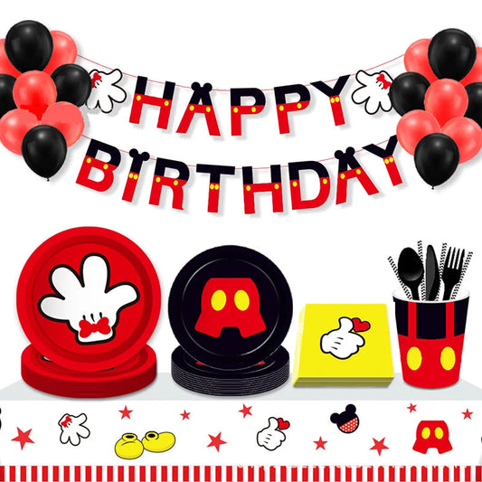 Mickey Mouse Theme Disposable Tableware Cups Plate Baby Children Birthday Party Supplies Boy Family Good Friend Party Decoration Good Vibrations