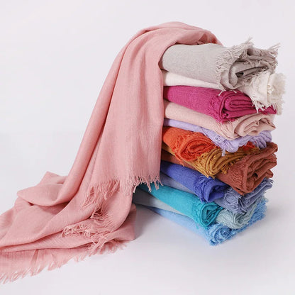 High Quality Viscose Cotton Hijab Shawls Plain Tassels Polyester Veils for Hijab Ladies Good Vibrations