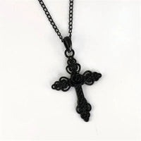 Black Gothic Cross Necklace with Rose Detail Trad Jewelry Ornate Cross Pendant Gift women fashion delicacy 2020 new beautiful Good Vibrations