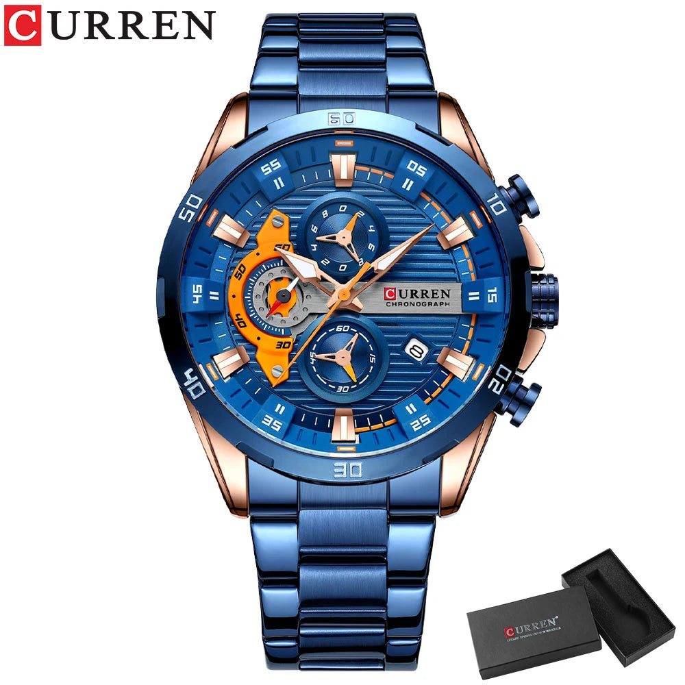 CURREN Stainless Steel Watches for Mens Creative Fashion Luminous Dial with Chronograph Clock Male Casual Wristwatches Good Vibrations