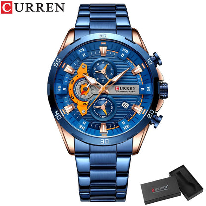 CURREN Stainless Steel Watches for Mens Creative Fashion Luminous Dial with Chronograph Clock Male Casual Wristwatches Good Vibrations