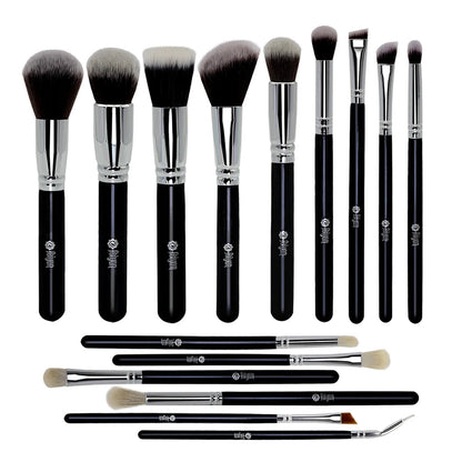 HMU Dropship Reseller Factory Brand 15pcs Custom Soft Black Sliver Make up Brush Set Vendor Other Makeup Brushes Good Vibrations