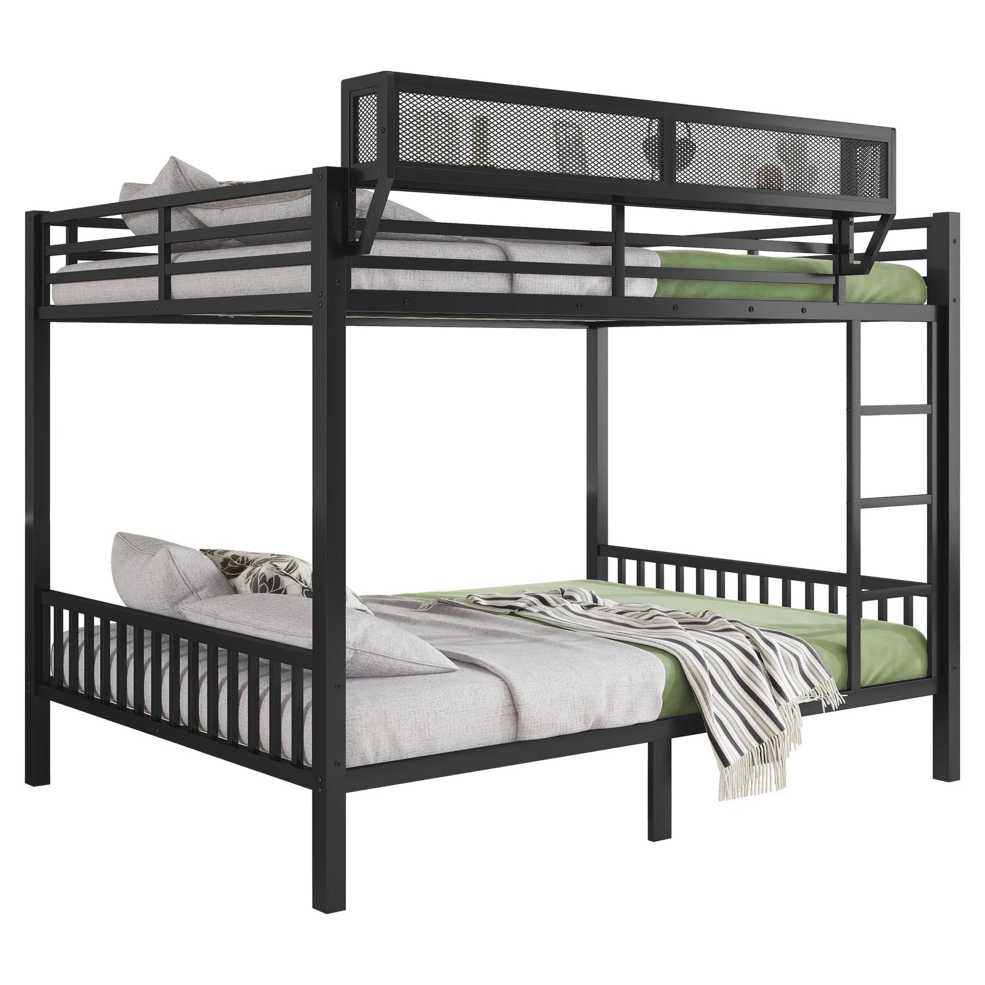 Modern Black Over Queen Metal Bunk Bed with Adjustable Ladder and Slats for Adults and Teens Good Vibrations