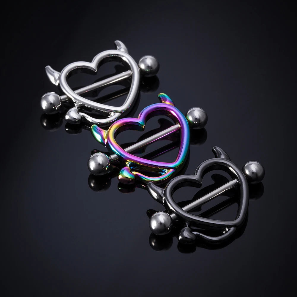 1 Pair 14G Stainless steel Breast Piercing Jewelry Heart Nipple Piercing Bar Nipple Rings Shield Cover Barbell Sexy Piercings Good Vibrations