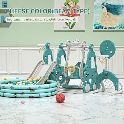 6 in 1 Indoor Playground Set for Children HDPE/PE Swing and Slide Toys Baby Playhouse with Indoor Slide and Swing Features Good Vibrations