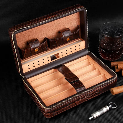 In-Stock Travel Cigar Case - Personalized Wood Pu Leather Humidor for Cigar Storage Accessories Quick Delivery Good Vibrations
