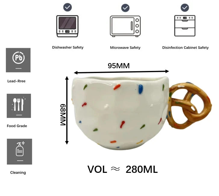 Factory New Design Handmade Ceramic Coffee Mugs Floating Point Ceramic Diner Mug Modern Design Cup With Cookie Handle Good Vibrations