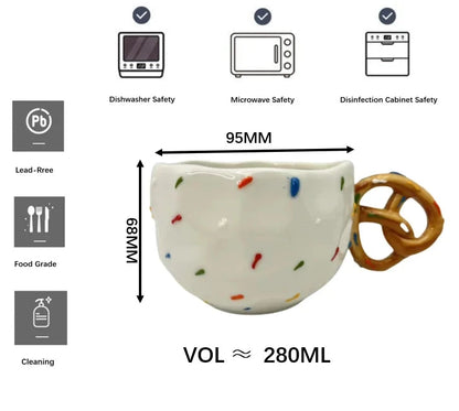 Factory New Design Handmade Ceramic Coffee Mugs Floating Point Ceramic Diner Mug Modern Design Cup With Cookie Handle Good Vibrations