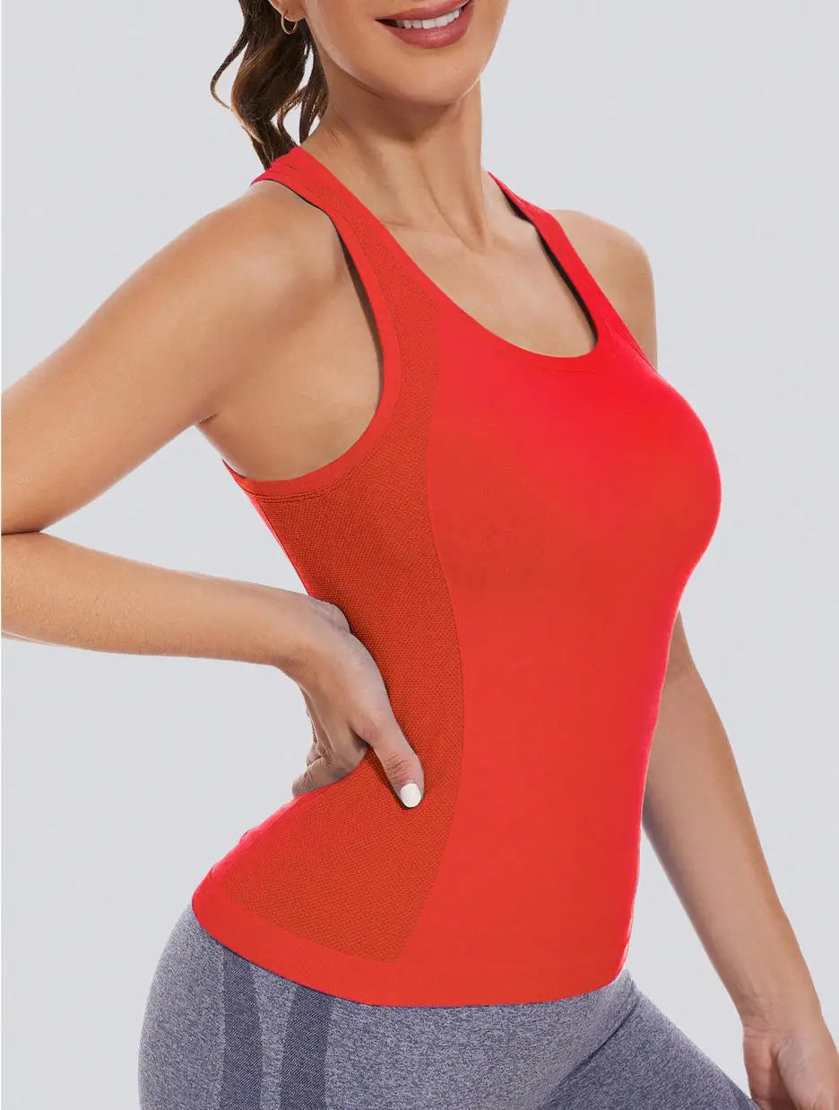 Workout Tank Tops for Women Racerback Tank Tops Seamless Gym Tops Sleeveless Athletic Yoga Running Shirts Good Vibrations