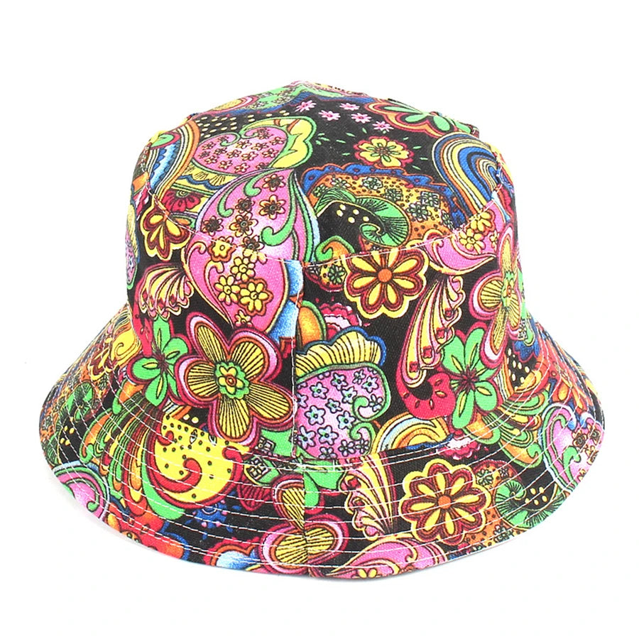 22 Colors Printed Bucket Hat Unisex Ins Trend Flat Top Outdoor Fisherman Hats Men Sunshade Caps Summer Travel Sun Cap Wholesale Good Vibrations