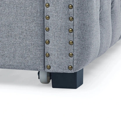 Daybed with Trundle Upholstered Tufted Sofa Bed With Button and Copper Nail on Square Arms Full Daybed and Twin Trundle Good Vibrations