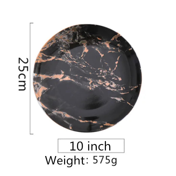 European Style Marble Plates Ceramic Dinner Set Gold Inlay Porcelain Dessert Plate Steak Salad Snack Cake Plates Tableware Good Vibrations