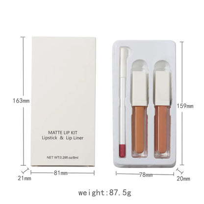 3 in 1makeup clear Lip Gloss Wholesale Custom Vegan Private Label Nude 2pcs Matte Liquid Lipstick and Lip Liner Set Good Vibrations